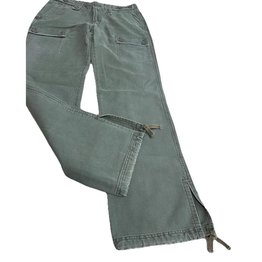 Vintage Y2K American Eagle Cargo Pants Womens 4 Olive Green Utility Split Hem - Picture 3 of 9